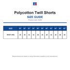 002M Russell Polycotton Twill Shorts size guide (002M)