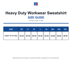 013M Russell Heavy Duty Workwear Sweatshirt size guide (013M)