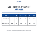 0S470M0 Jerzees Eco Premium Organic T size guide (0S470M0)