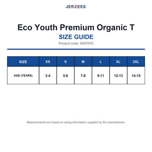 0S470Y0 Jerzees Eco Youth Premium Organic T size guide (0S470Y0)