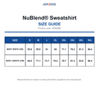 0S562M0 Jerzees NuBlend® Sweatshirt size guide (0S562M0)