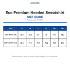 0S700M0 Jerzees Eco Premium Hooded Sweatshirt size guide (0S700M0)