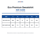 0S701M0 Jerzees Eco Premium Sweatshirt size guide (0S701M0)