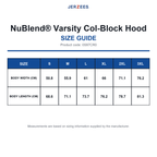 0S97CR0 Jerzees NuBlend® Varsity Col-Block Hood size guide (0S97CR0)