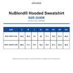 0S996M0 Jerzees NuBlend® Hooded Sweatshirt size guide (0S996M0)