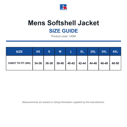 140M Russell Mens Softshell Jacket size guide (140M)