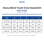 18000B Gildan Heavy Blend Youth Crew Sweatshirt size guide (18000B)