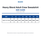 18000 Gildan Heavy Blend Adult Crew Sweatshirt size guide (18000)