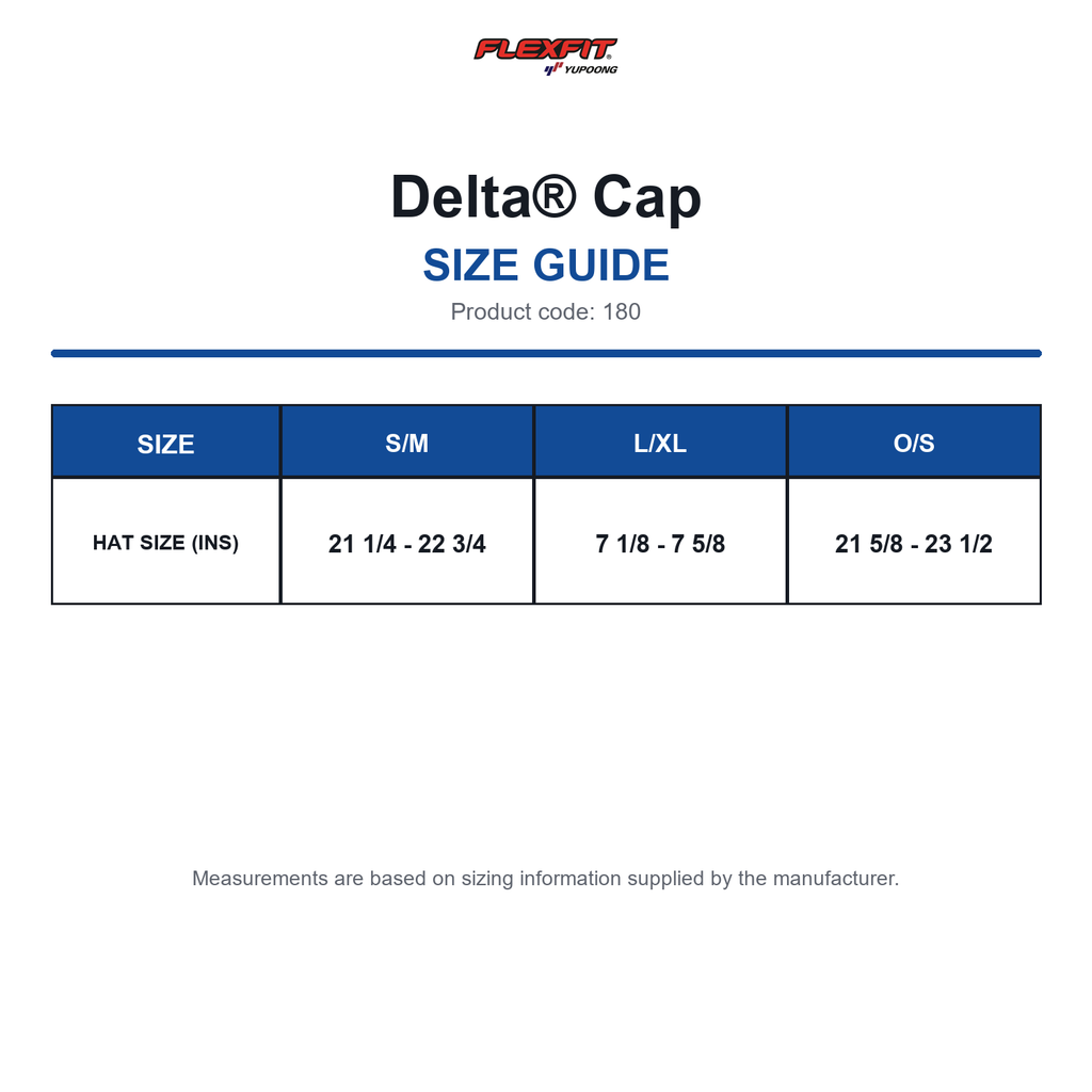 180 Flexfit Delta® Cap size guide (180)