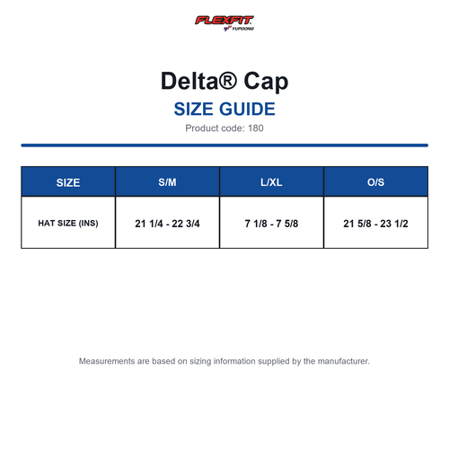 180 Flexfit Delta® Cap size guide (180)