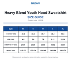 18500B Gildan Heavy Blend Youth Hood Sweatshirt size guide (18500B)