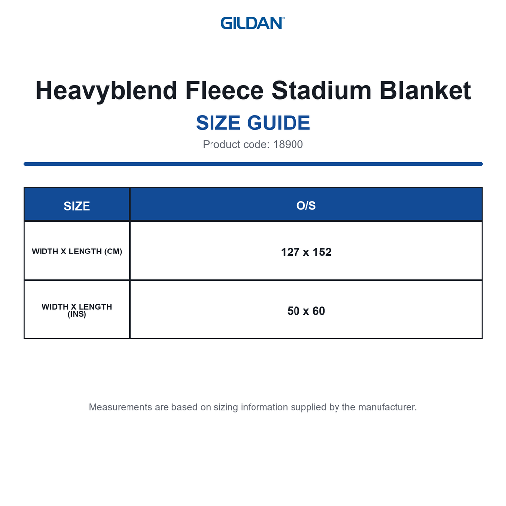 18900 Gildan Heavyblend Fleece Stadium Blanket size guide (18900)