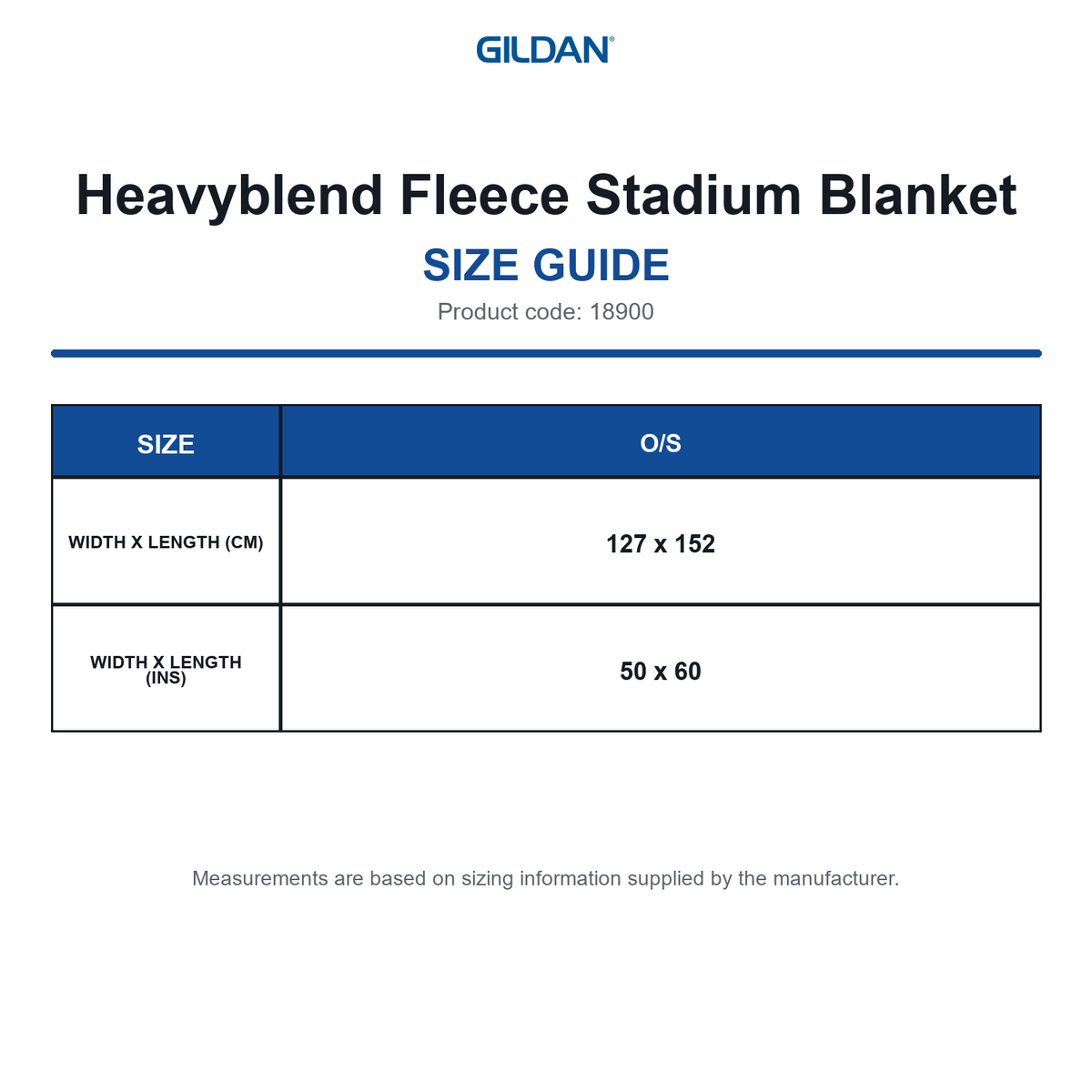 18900 Gildan Heavyblend Fleece Stadium Blanket size guide (18900)
