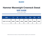19000 Gildan Hammer Maxweight Crewneck Sweat size guide (19000)