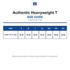 215M Russell Authentic Heavyweight T size guide (215M)