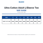 2400 Gildan Ultra Cotton Adult L/Sleeve Tee size guide (2400)