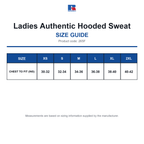 265F Russell Ladies Authentic Hooded Sweat size guide (265F)