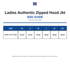 266F Russell Ladies Authentic Zipped Hood Jkt size guide (266F)
