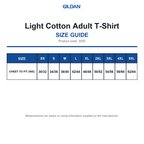 3000 Gildan Light Cotton Adult T-Shirt size guide (3000)