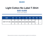 30NLB0 Gildan Light Cotton No Label T-Shirt size guide (30NLB0)
