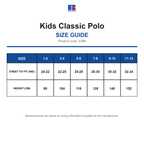 539B Russell Kids Classic Polo size guide (539B)