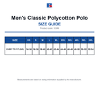 539M Russell Men's Classic Polycotton Polo size guide (539M)