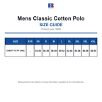569M Russell Mens Classic Cotton Polo size guide (569M)