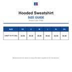 575M Russell Hooded Sweatshirt size guide (575M)
