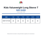 61007 FOTL Kids Valueweight Long Sleeve T size guide (61007)