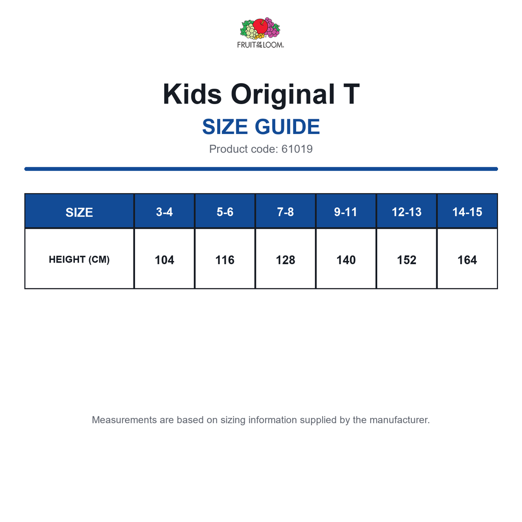 61019 FOTL Kids Original T size guide (61019)