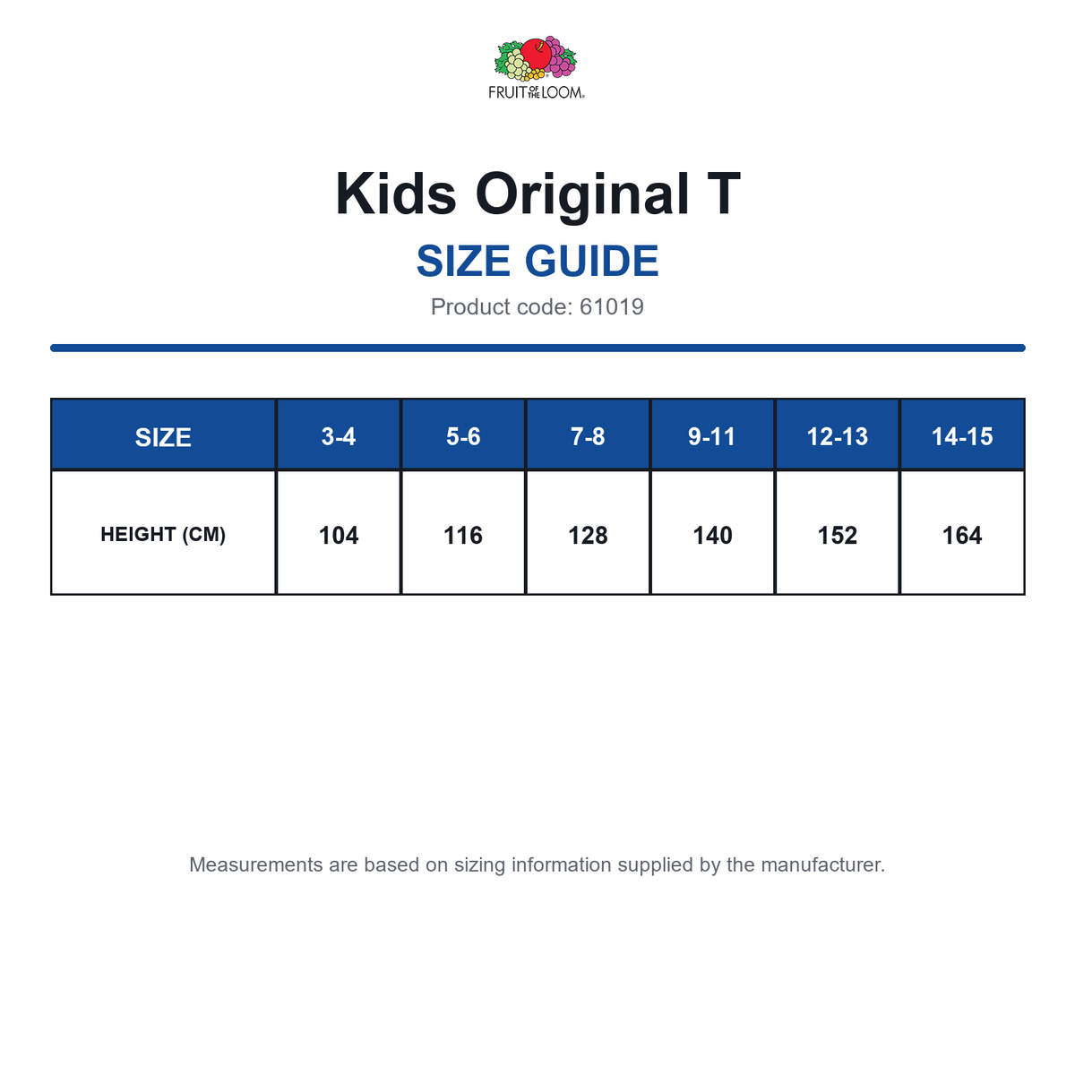 61019 FOTL Kids Original T size guide (61019)
