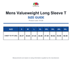 61038 FOTL Mens Valueweight Long Sleeve T size guide (61038)