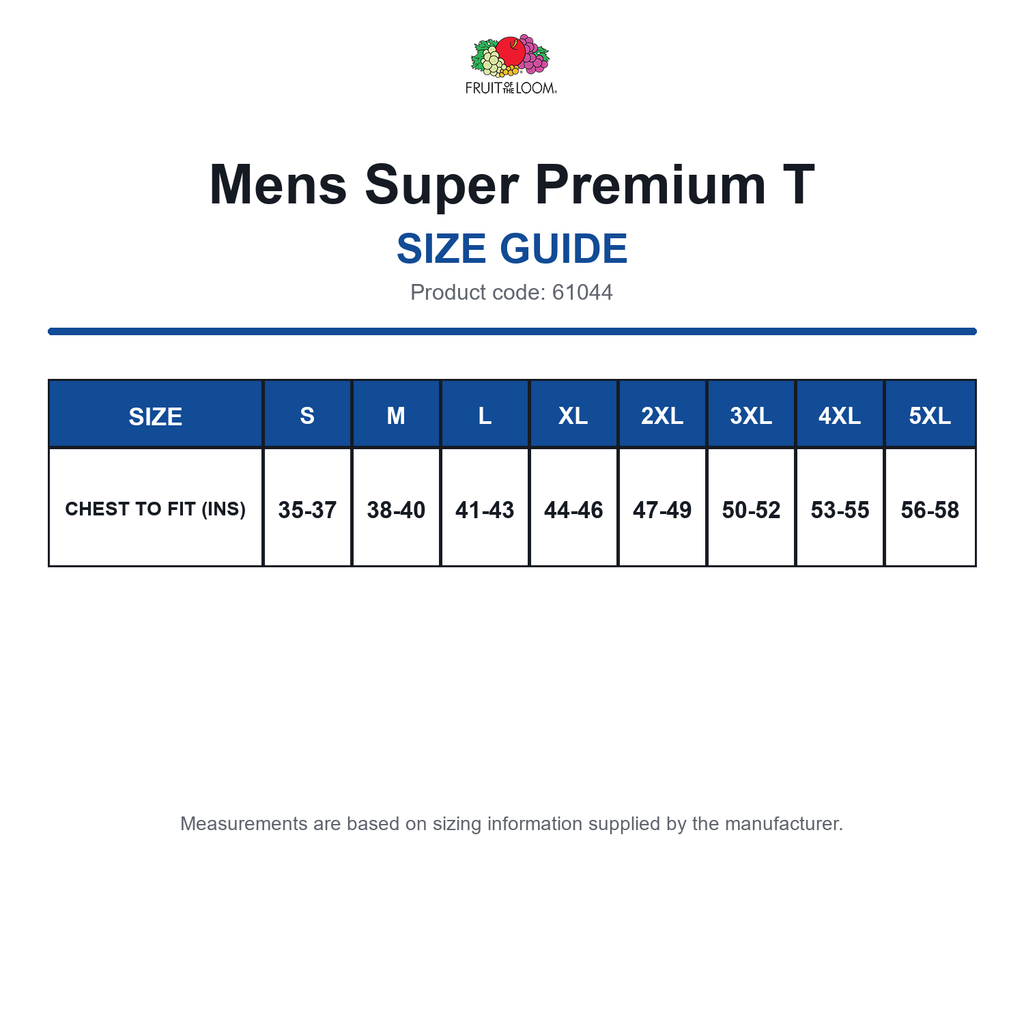 61044 FOTL Mens Super Premium T size guide (61044)