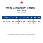61066 FOTL Mens Valueweight V-Neck T size guide (61066)