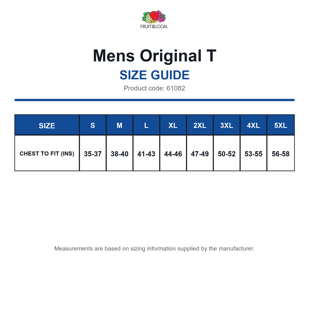 61082 FOTL Mens Original T size guide (61082)