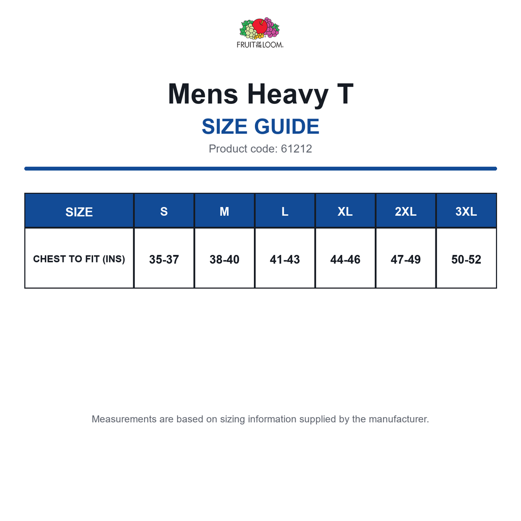 61212 FOTL Mens Heavy T size guide (61212)
