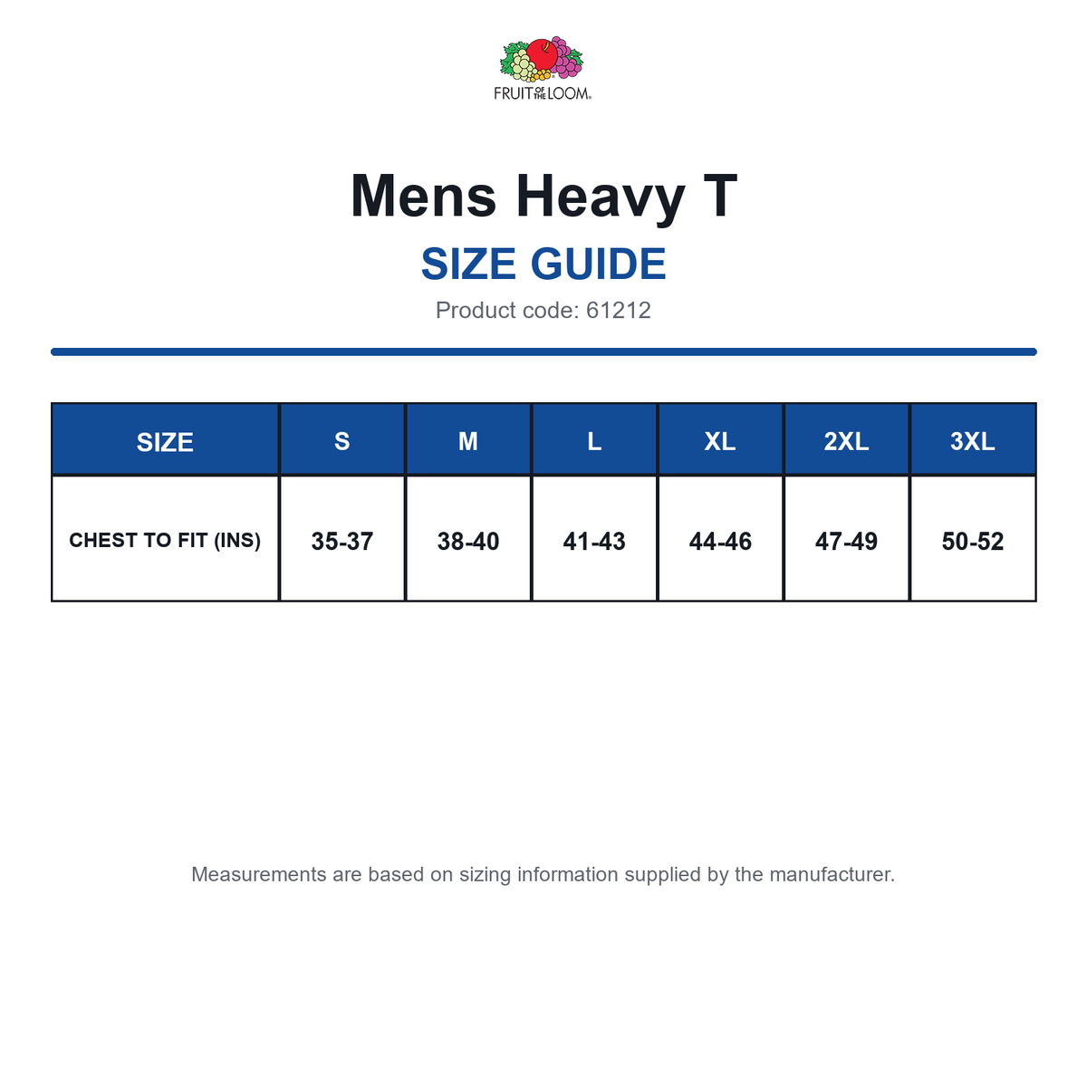 61212 FOTL Mens Heavy T size guide (61212)