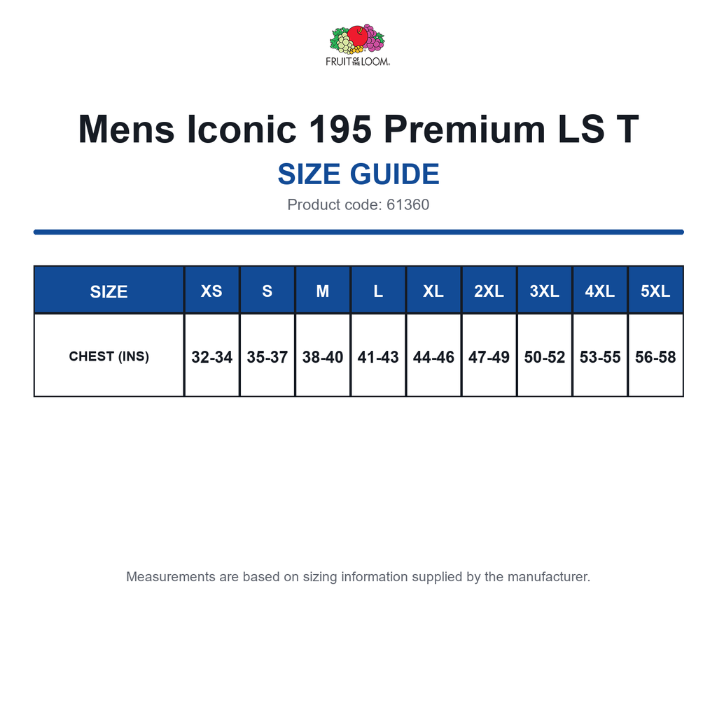 61360 FOTL Mens Iconic 195 Premium LS T size guide (61360)