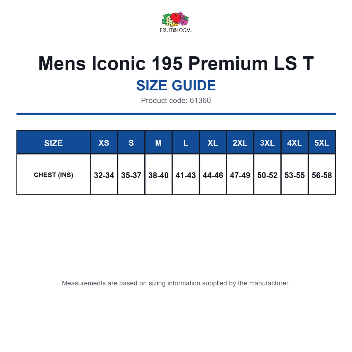 61360 FOTL Mens Iconic 195 Premium LS T size guide (61360)