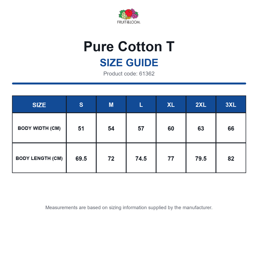 61362 FOTL Pure Cotton T size guide (61362)