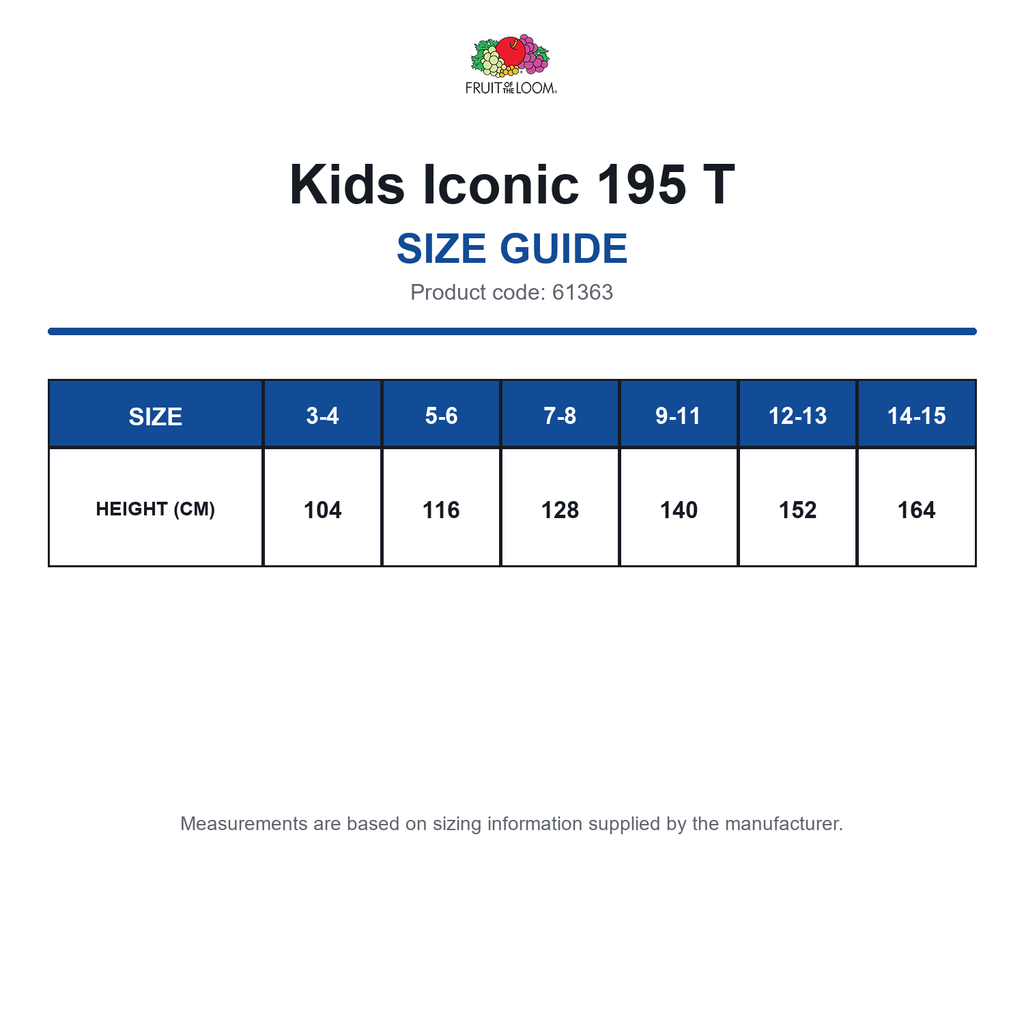 61363 FOTL Kids Iconic 195 T size guide (61363)