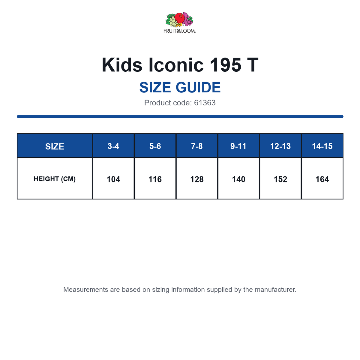 61363 FOTL Kids Iconic 195 T size guide (61363)