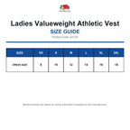61376 FOTL Ladies Valueweight Athletic Vest size guide (61376)