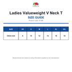 61398 FOTL Ladies Valueweight V Neck T size guide (61398)