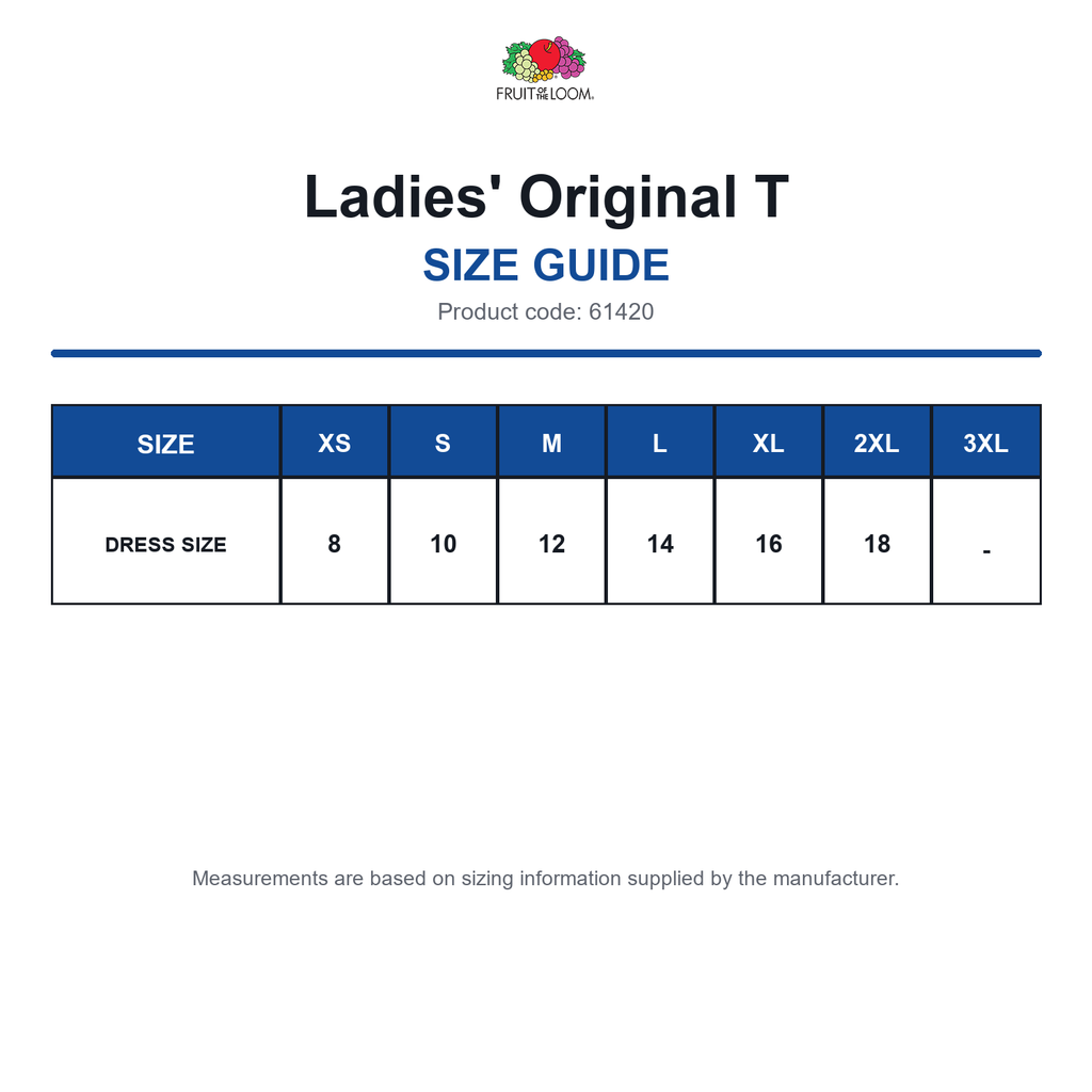 61420 FOTL Ladies Original T size guide (61420)