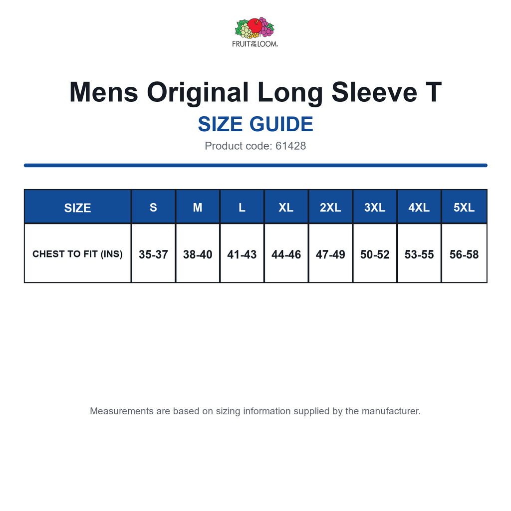 61428 FOTL Mens Original Long Sleeve T size guide (61428)