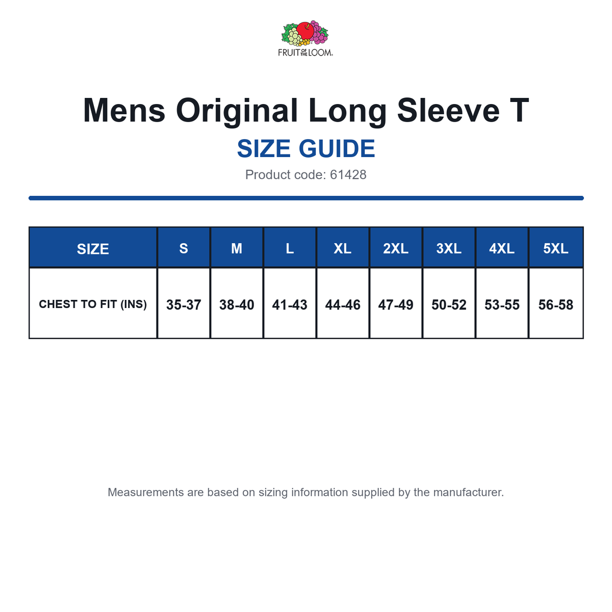 61428 FOTL Mens Original Long Sleeve T size guide (61428)