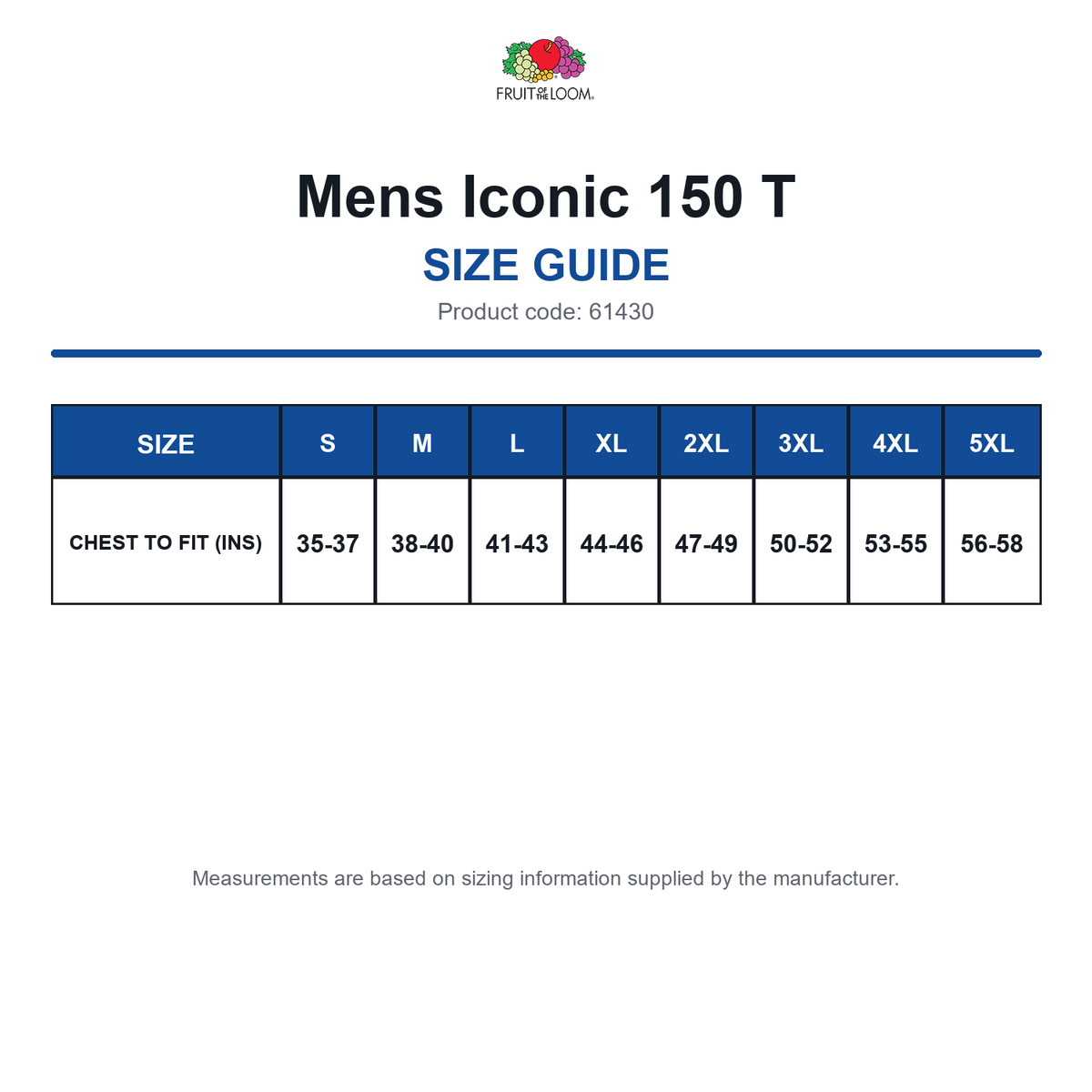 61430 FOTL Mens Iconic 150 T size guide (61430)