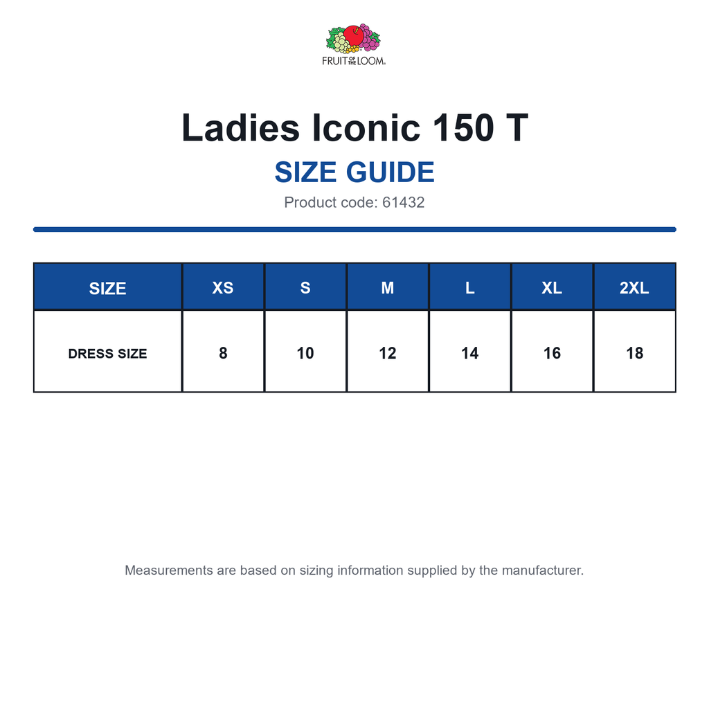 61432 FOTL Ladies Iconic 150 T size guide (61432)
