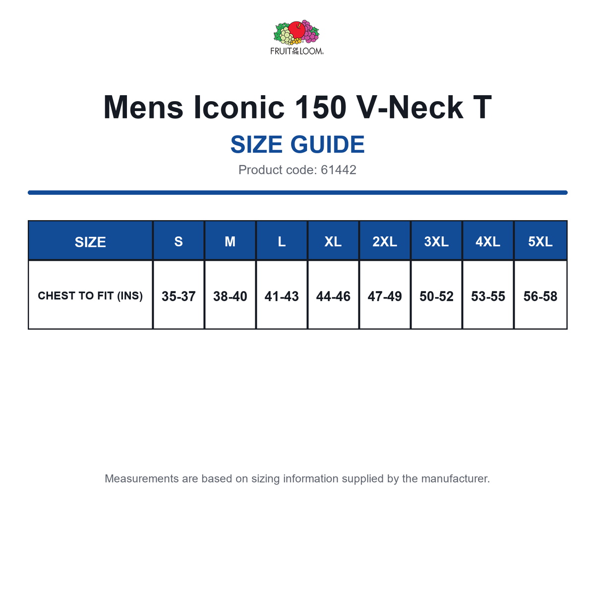 61442 FOTL Mens Iconic 150 V-Neck T size guide (61442)